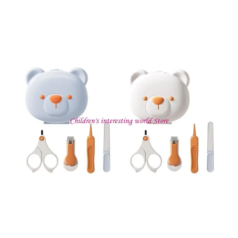 

Professional Infant Care Tool Set Gentle Nails Clippers Scissors and Cartoon Bear Storage Box for Newborns Needs 425F