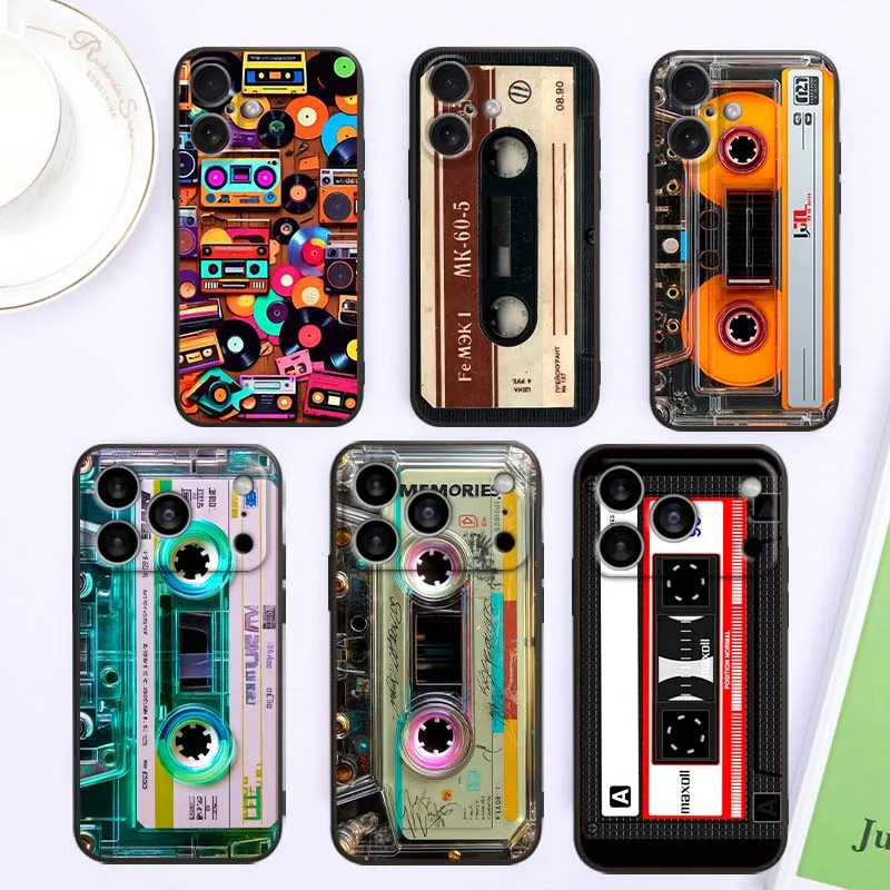 

Luxury cassette design Phone Case For Apple iPhone 17 16 16E 15 14 13 12 11 Pro Max Plus Air Black Soft Silicone Cover