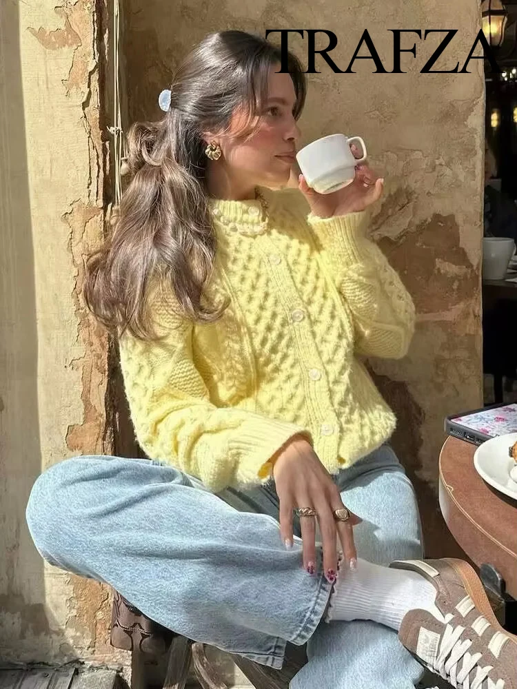 

HH Women Autumn Fashion Lazy Twist Soft Glutinous Long Sleeve Sweater Female High Street Casual Loose Knitted Cardigan Top