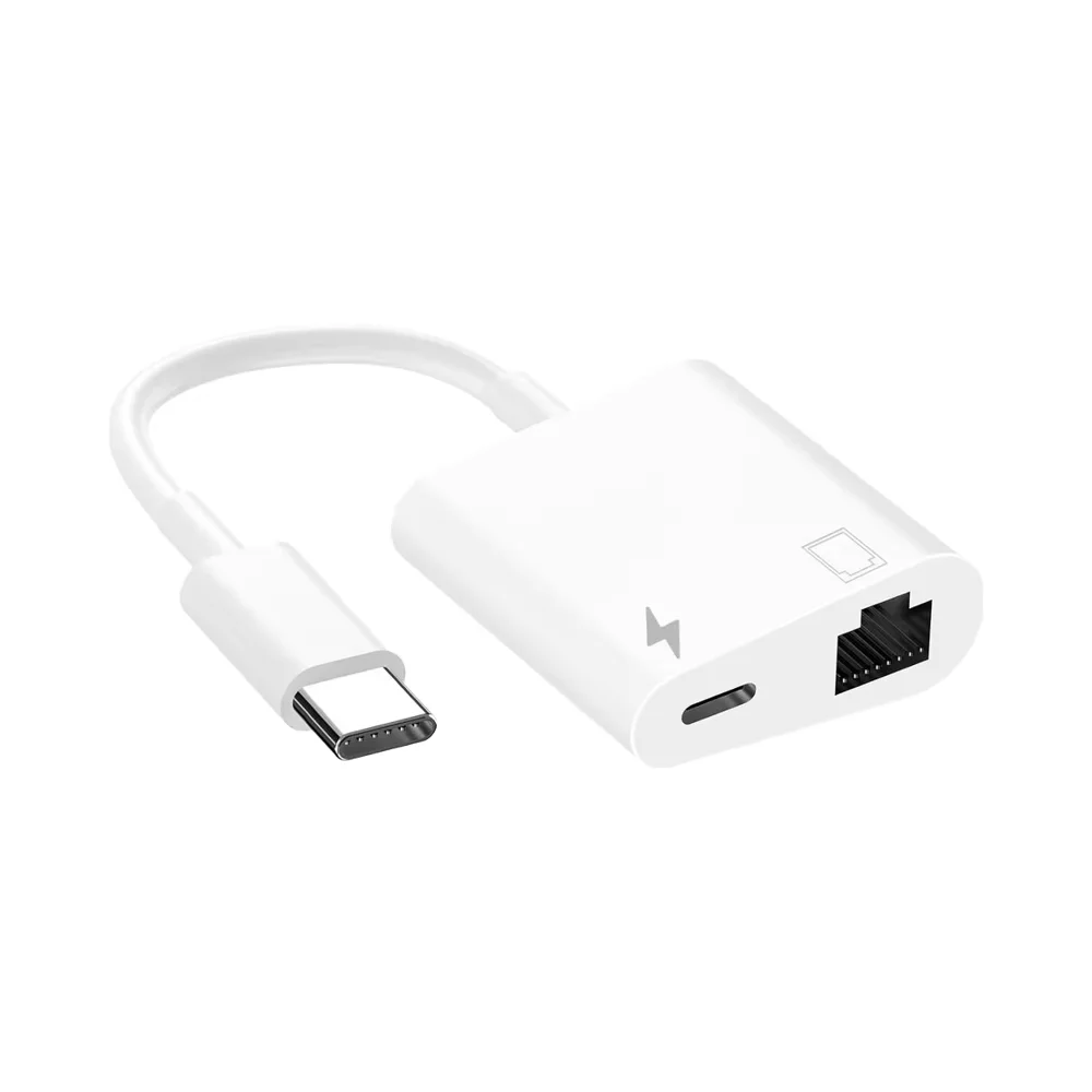 10PCS Mendukung 10/100Mbps 2 In1 USB C Ke RJ45 Ethernet Adapter Dengan Port Pengisian Daya USB C Adaptor Jaringan LAN Untuk IPhone 16/15 S