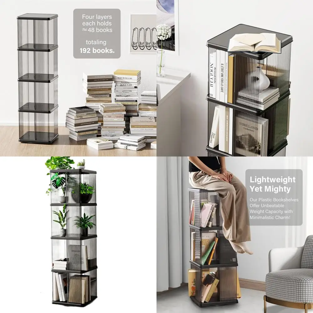 Estantería giratoria de 4 niveles, estantería de esquina pequeña para espacios pequeños, estantería de pie de exhibición 360, Narro de plástico Lazy Susan