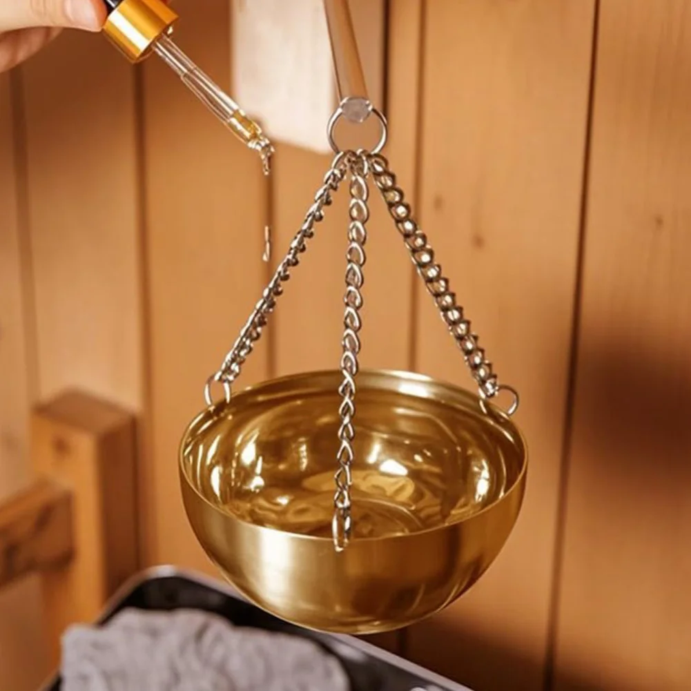 

Sauna Aromatherapy Bowl Oil Cup Holder With Swinging Arm 12cm Gold Stainless Steel Bowl Essential Oil Diffuser