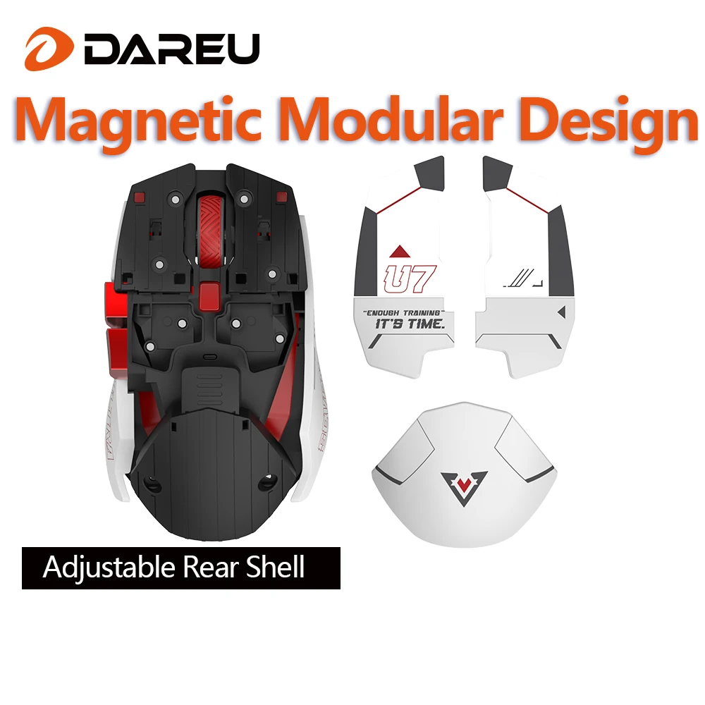 DAREU Ultra 07,Tri-Mode Modular Gaming Mouse with Adjustable Rear Shell,Dual 8000Hz,42K DPI AIM-750 Optical Sensor for FPS Gamer