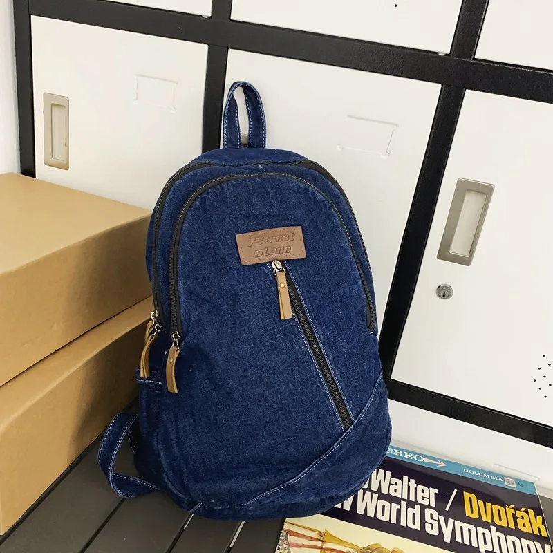 Fashion Washed Denim Travel Backpack Women Mochila Solid Color Shopping Bag Teenagers School Bags Large Bookbag Bolsas Femenina