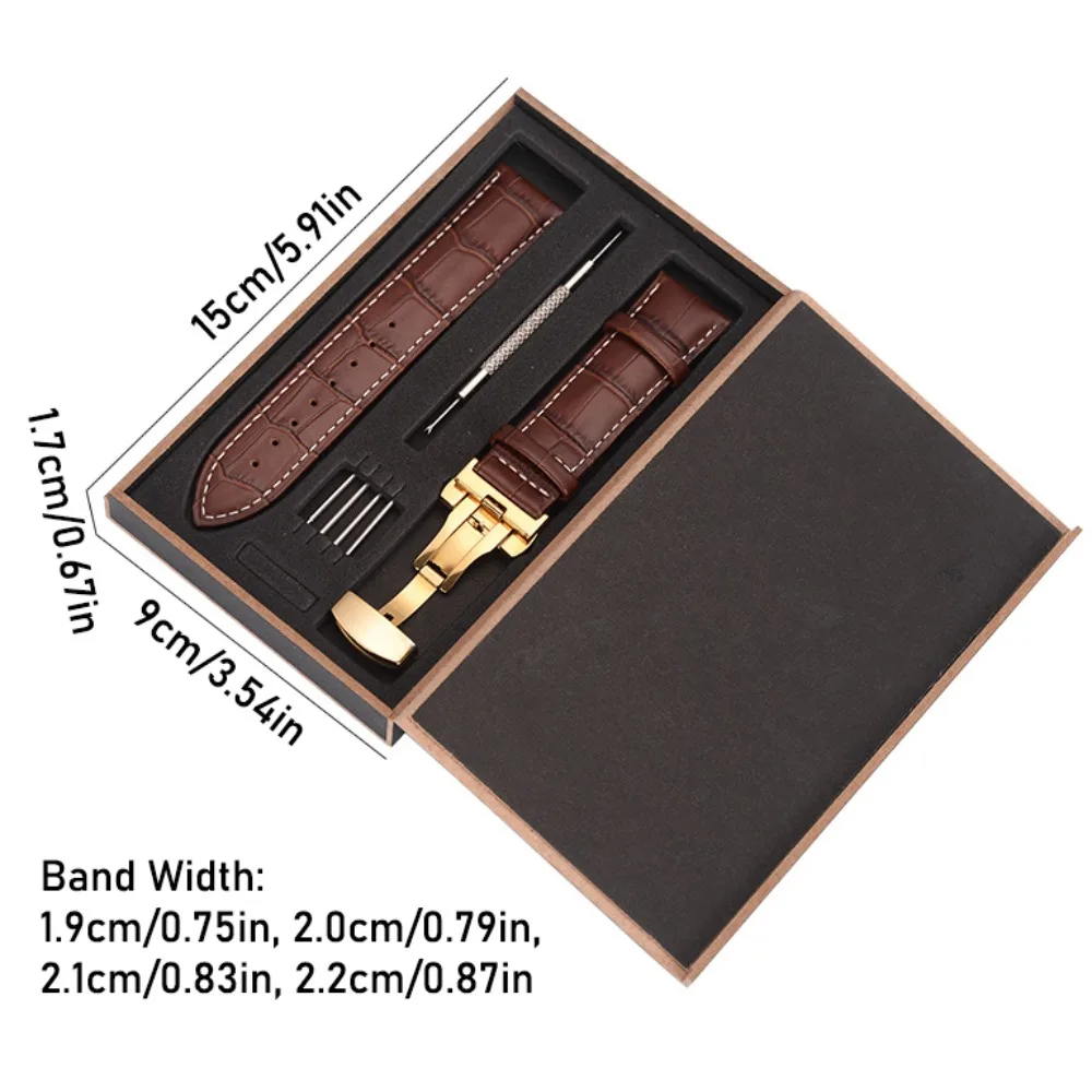 19mm 20mm 21mm 22mm Full Grain Cow Leather Watchband Crocodile Pattern Replacement Watch Belt with Gift Box Adjustable