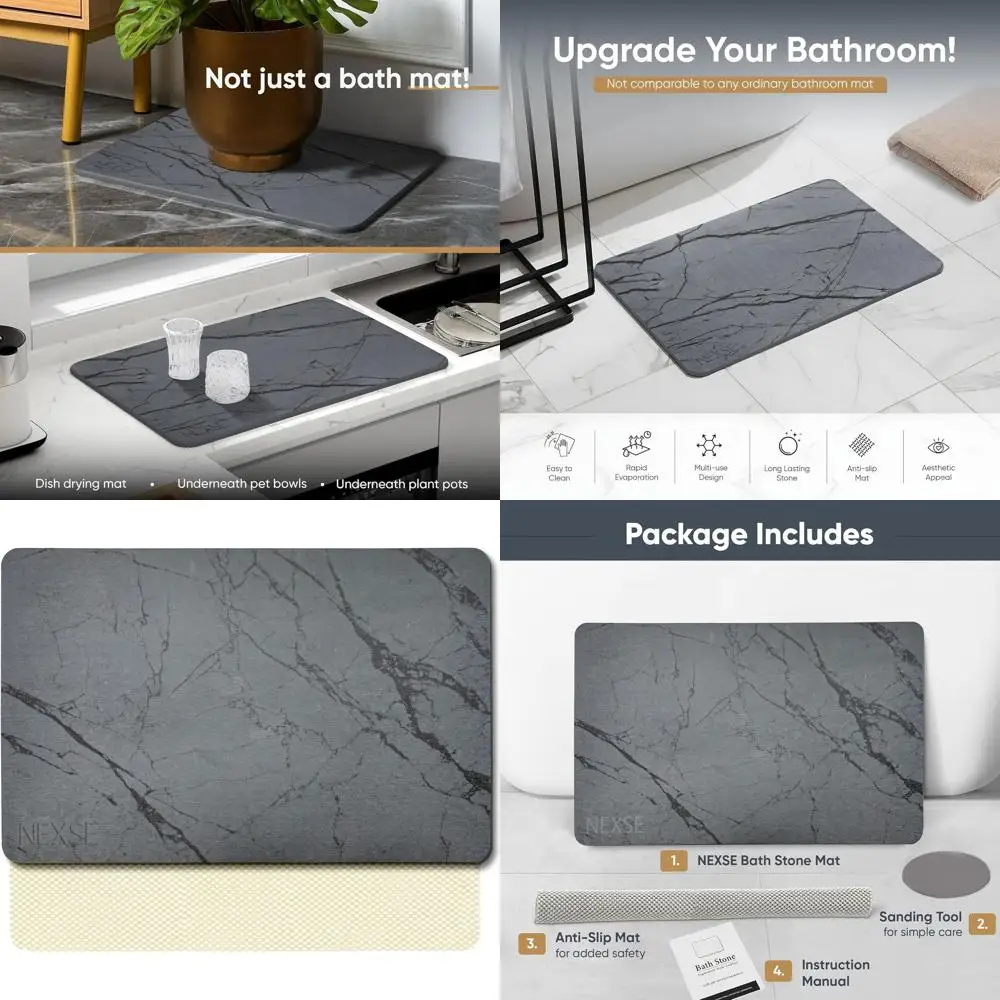 

Large Grey Diatomaceous Earth Bath Mat, 32x20, Non-Slip, Super Absorbent, Quick Drying