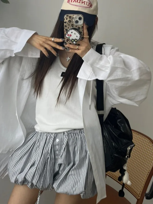 ファッショナブルなストライプランタンパンツ女性の夏の新しいスタイルカジュアルパンツ小さいサイズエレガントな若々しい弓の花ショートパンツ