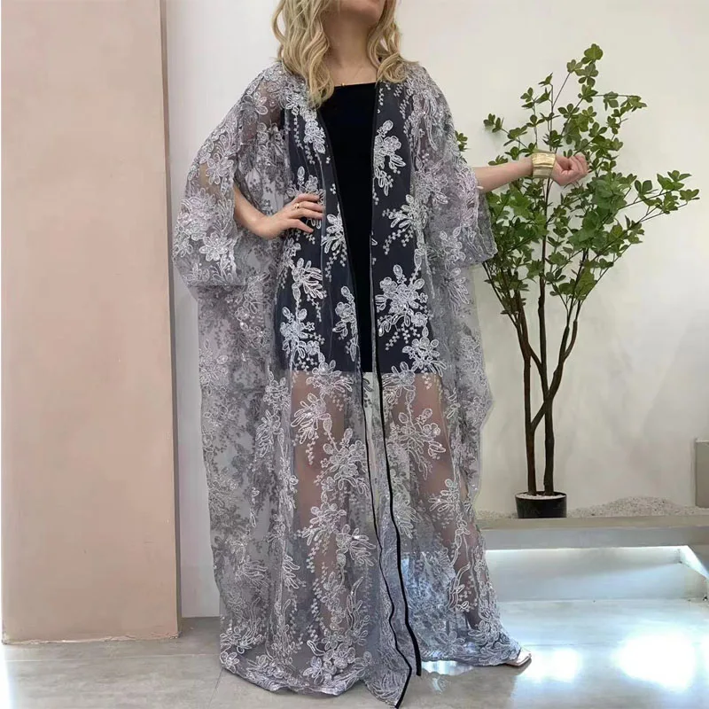 XIZEO Elegant Autumn Winter Women Cardigan Kaftan Transpare African Holiday Free Size Long Sleeve Party Wedding Gift Kimono