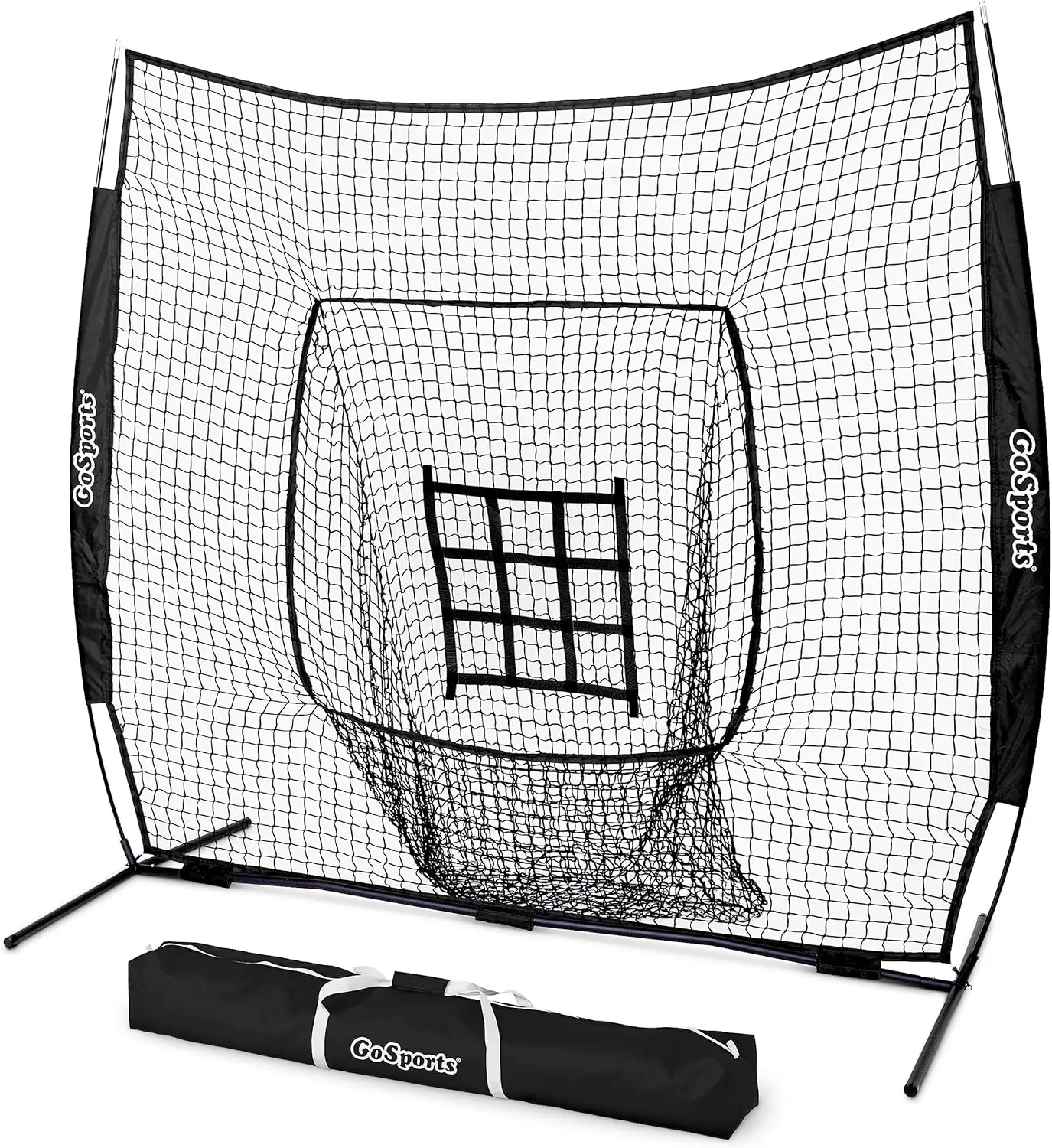 

Baseball & Softball Practice Hitting Net 7x7 ft, Bow Type Frame with Carry Bag and Strike Zone, Great for All Skill Levels