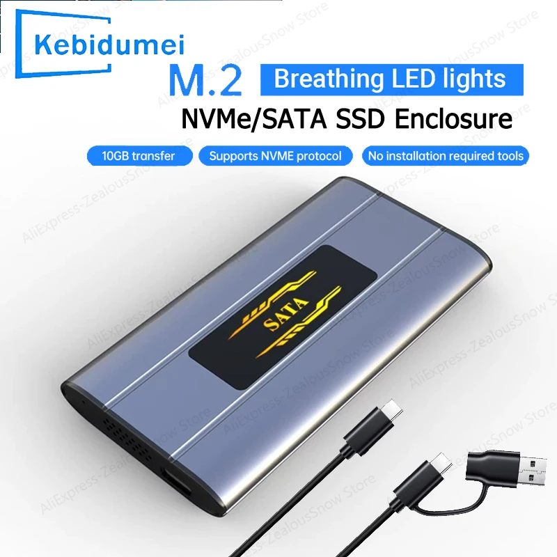 

﻿ M.2 NVME SATA SSD Enclosure Adapter 10Gbps M.2 NVMe to USB Adapter USB3.2 6TB Adapter RGB Light Aluminum Alloy External Box