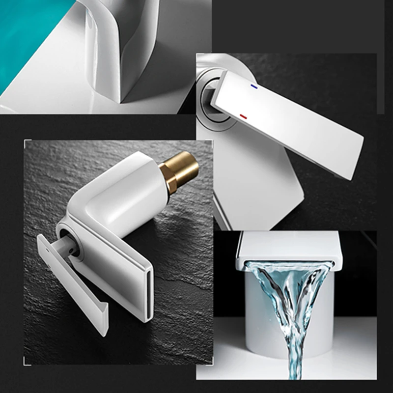 Brand Faucet Bathroom Cold Hot Water Mixer Square Waterfall Faucet White Basin Sink Taps Bath torneiras vanity Crane