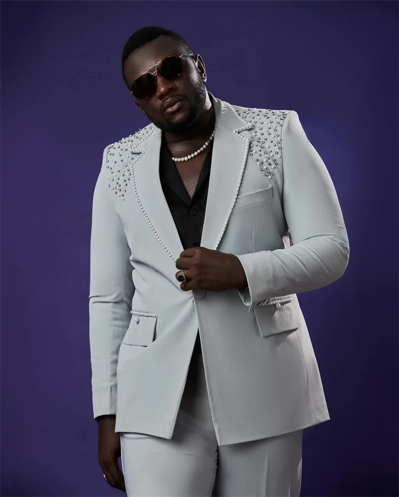 Мужской костюм с белым жемчугом, комплект из 2 предметов: пиджак + брюки, официальная офисная куртка, пальто, хлопковый свадебный смокинг жениха, индивидуальный наряд