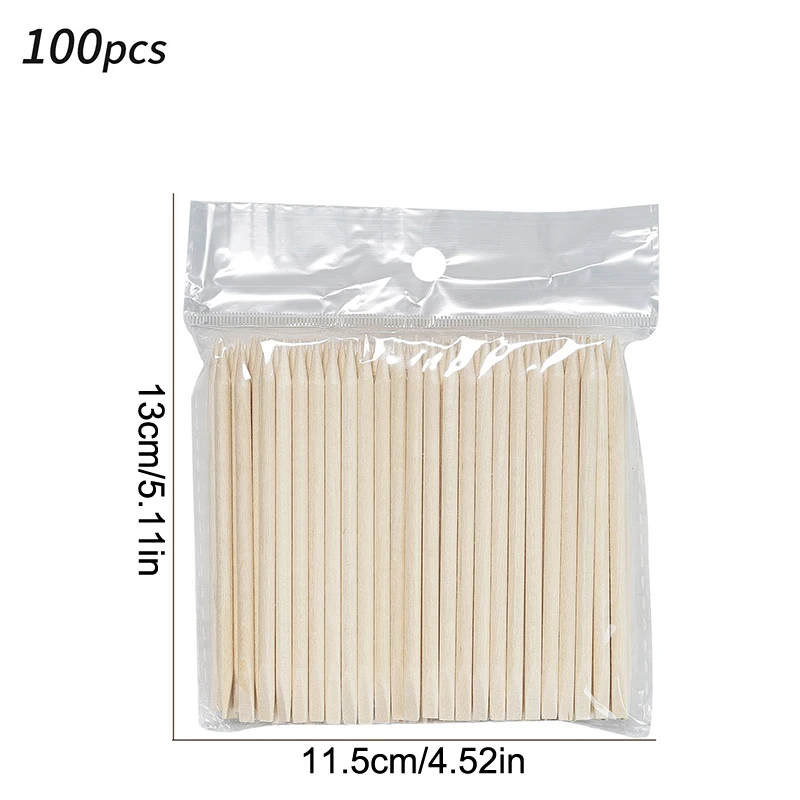 100 Teile/paket Orange Holz Sticks Für Nagelhautschieber Nagelhaut Entfernen Werkzeug 5 Verschiedene Größen Doppelköpfige Gabeln Für Nägel Maniküre