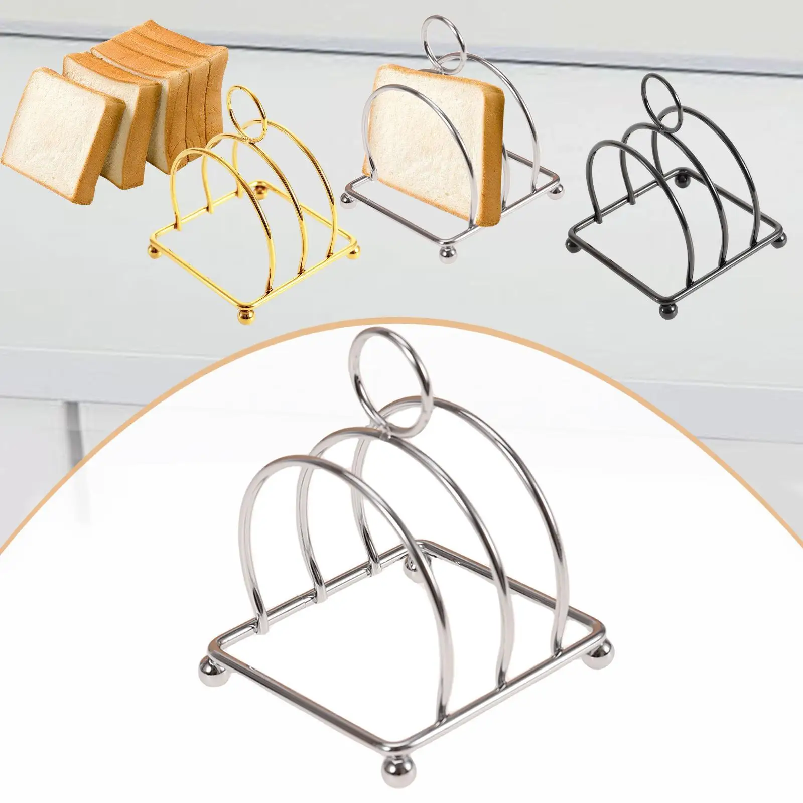 Stainless Steel Breakfast Toast Rack 3 Compartment Bread Stand Compact Loaf Holder for Kitchen and Dining Room