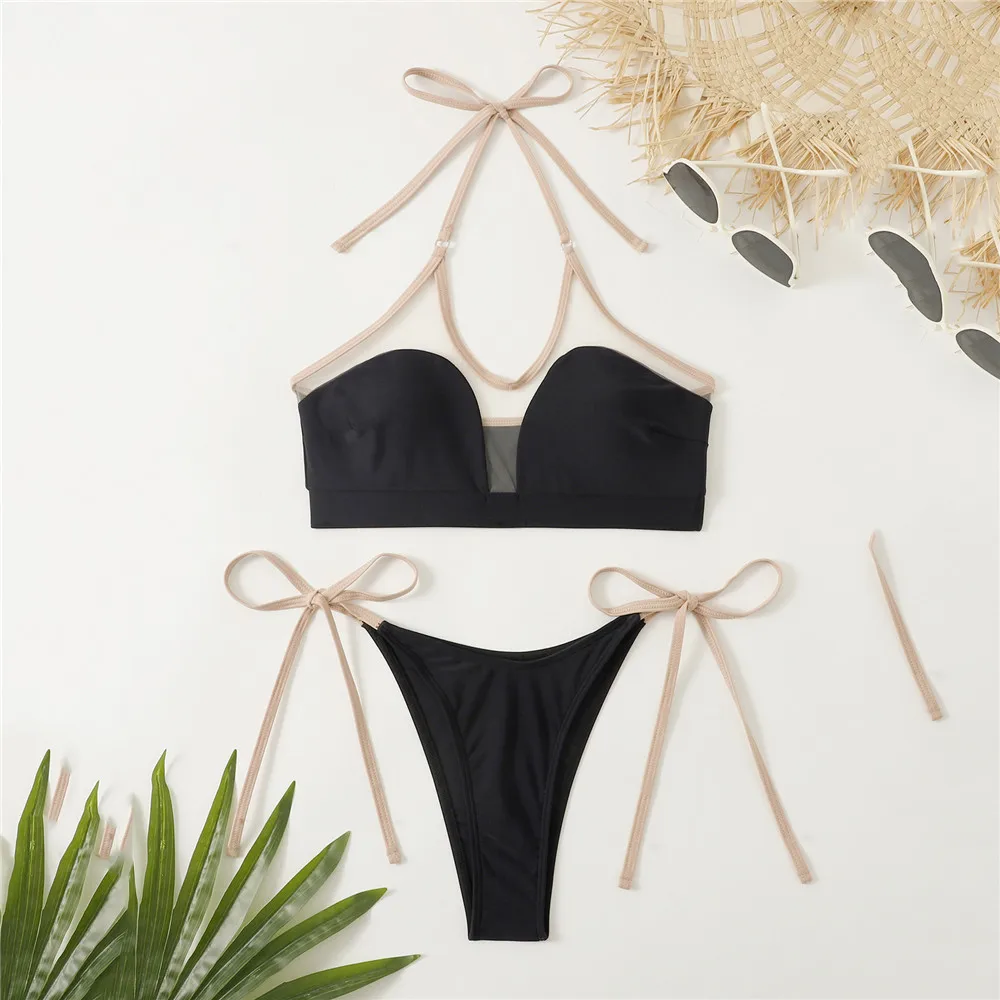 ชุดว่ายน้ำชุดว่ายน้ำบิกินี่สองชิ้นเปิดไหล่เปิดหลังเซ็กซี่ชายหาดวันหยุดพักผ่อน2024ฤดูร้อนใหม่