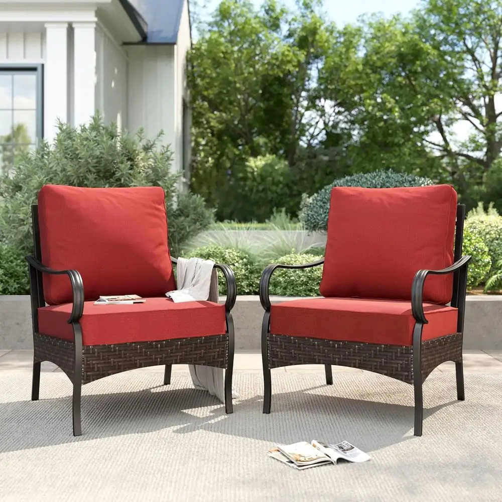 

Set of 2 Weather-Resistant Outdoor Wicker Chairs with Cushions for Patio, Balcony, and Garden