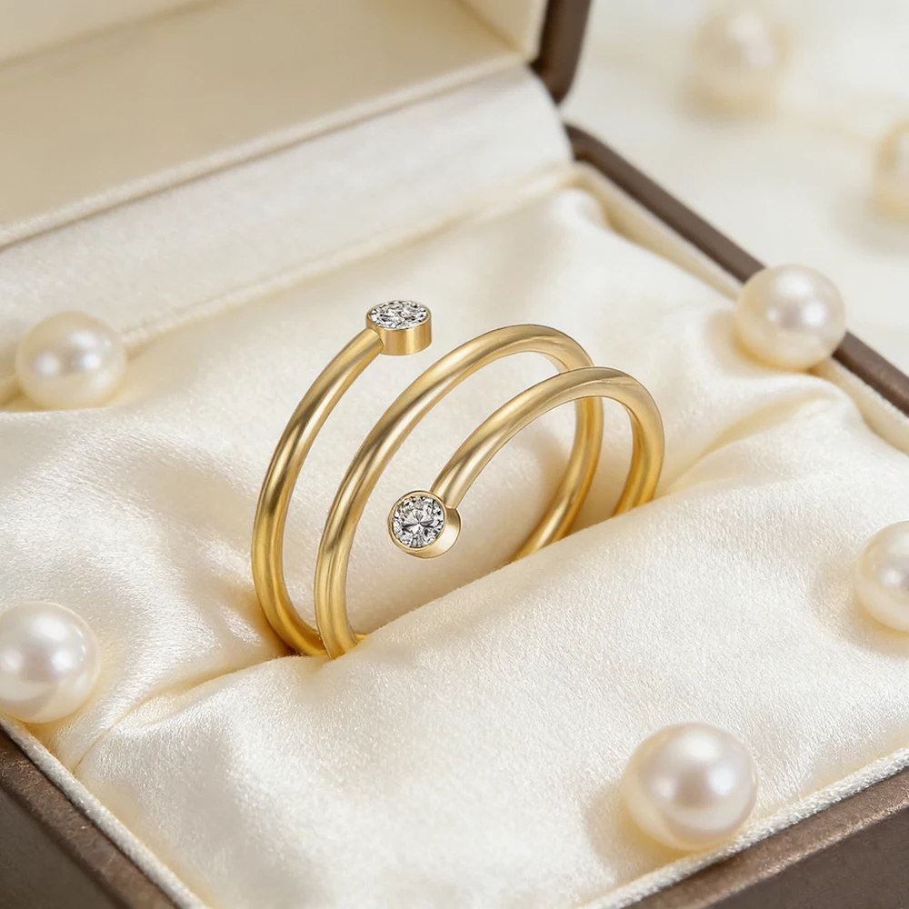 Mehrschichtige Wickelringe für Frauen und Mädchen, minimalistischer Spiral-Kristall-Fingerring aus Edelstahl, trendiger Schmuckzubehör.