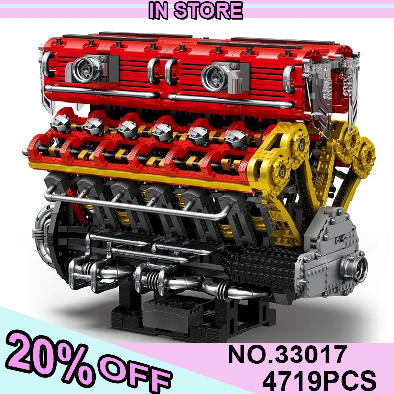 

Reobrix MOC IN STOCK 33017 4719pcs V12 Engine Cylinder High-Tech Building Blocks Bricks Model Toys for Boys Birthday Gift Set