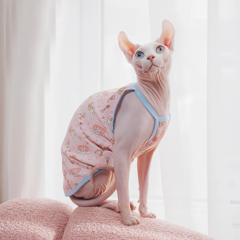 Letni Sphynx ubrania dla kotów bawełniana kamizelka ze sfinksem królika miękka urocza koszulka bez rękawów kocięta płaszcz oddychający Devon Rex