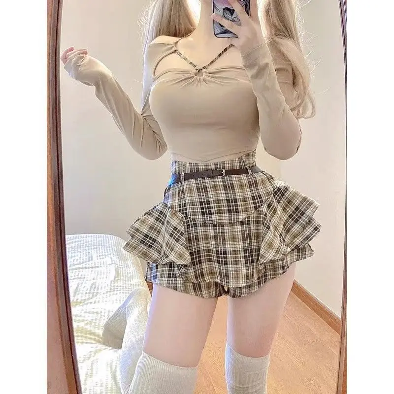 Retro New Slim Plaid College Anti-exposure High-waist Skirt