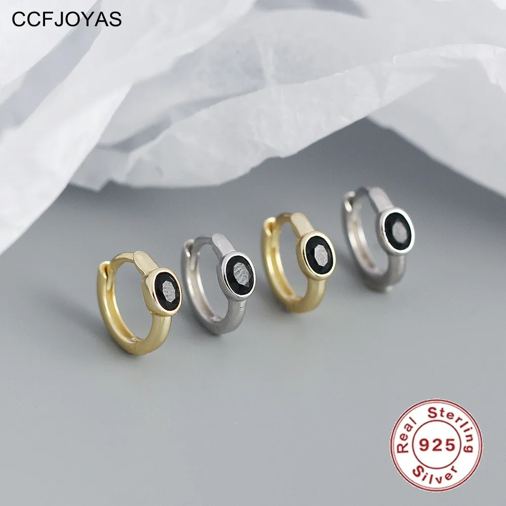 

CCFJOYAS 925 Sterling Silver Black zircon Small Hoop Earrings for Women European and American Gold Silver Color Circle Earrings