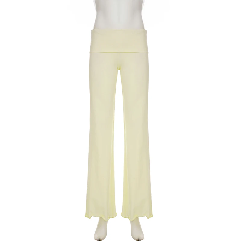 Slim Solid Stretchy Wide Leg Pants High Waisted Ruched Waist Flared Trousers Casual Comfortable Streetwear 2025 Summer Fashion