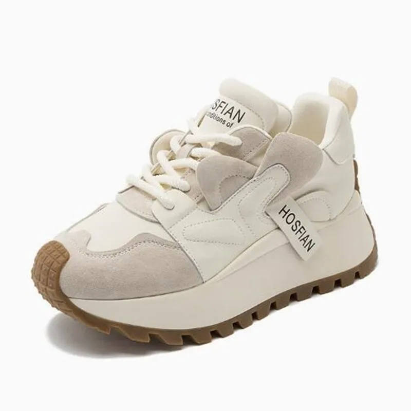 

New 6cm 2026 Chunky Women Sneakers Spring Autumn Retro Genuine Leather Lace-Up Ladies Sport Shoes Woman Casual Platform Sneaker