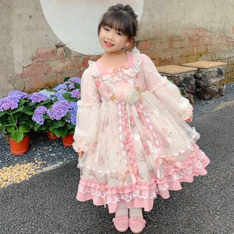 Autumn Dress for Girls Baby Birthday Princess Party Vestidos Infantil Lace Lolita Kawaii Wedding Dress Girl Bow Children Dresses