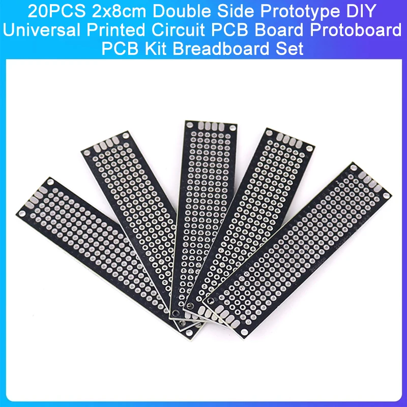 20PCS Black 2x8cm Double Side Prototype DIY Universal Printed Circuit PCB Board Protoboard PCB Kit Breadboard Set