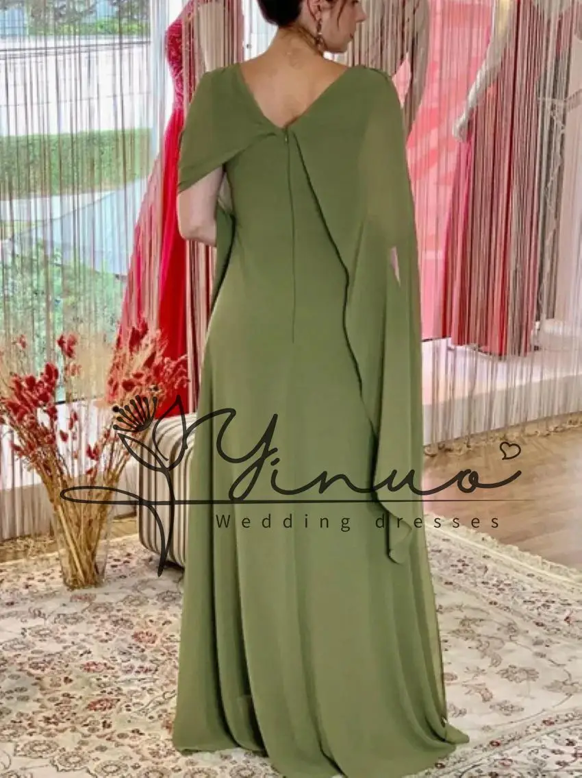 Customized A line Sleeveless Floor Length High Neck Vestidos De Ocasión Formal Dresses Elegant Olive Green Mother Of the Bride D
