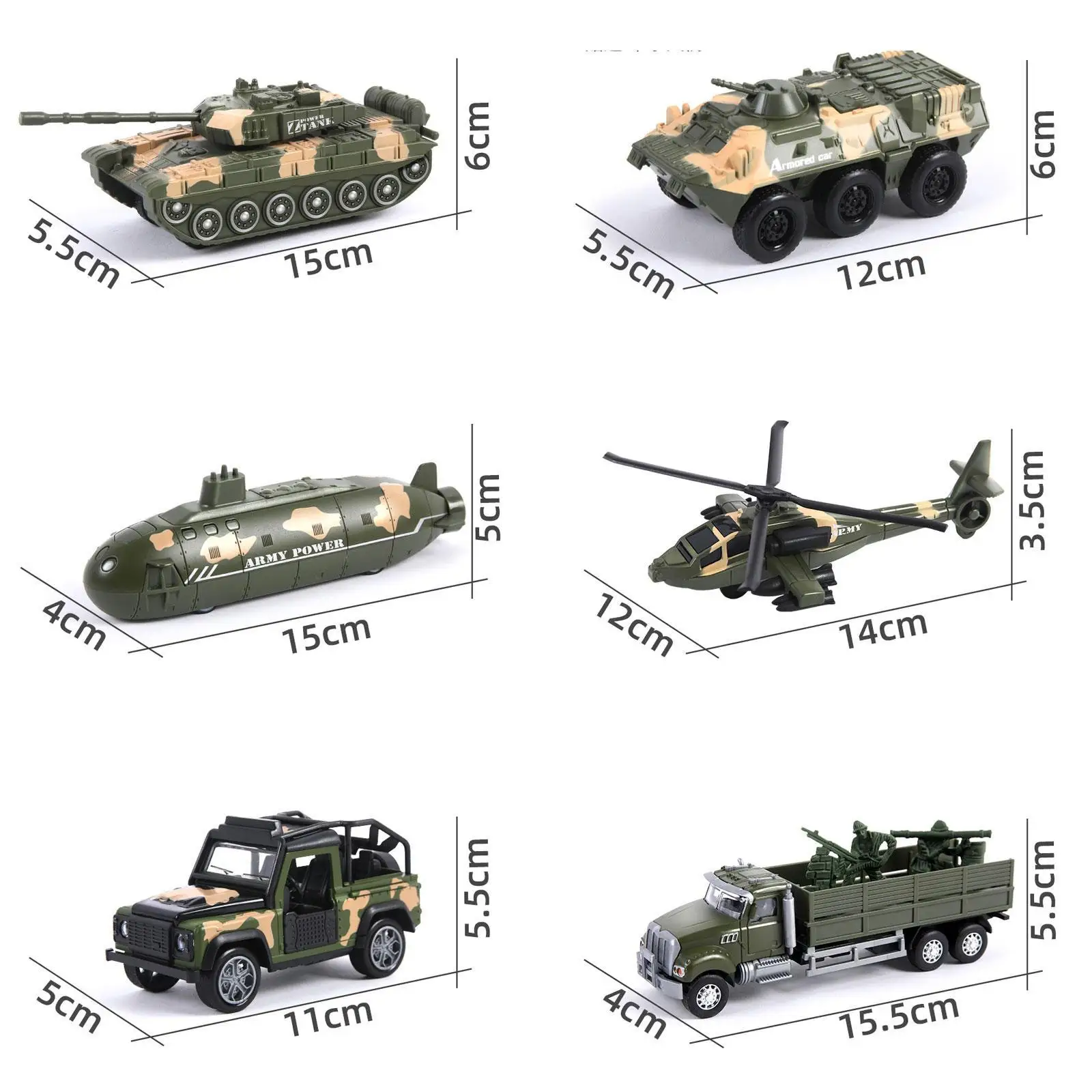 6 ชิ้นสารพันโลหะผสมโลหะกองทัพรุ่นรถของเล่นสําหรับเด็กเด็กของขวัญ