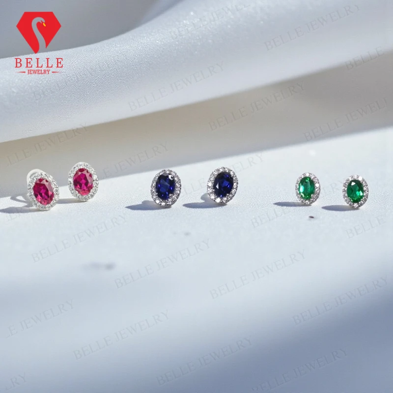 

Customizable Oval Earrings Inlaid with Ruby/Sapphire/Colombian Moissanite S925 Silver Material Suitable for Women Ideal Gift