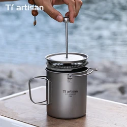 Tiartisan Titanium Folding Handle French Press Hanging Pot Coffee Maker With Lid Outdoor Camping Cookware Water Cup Mug