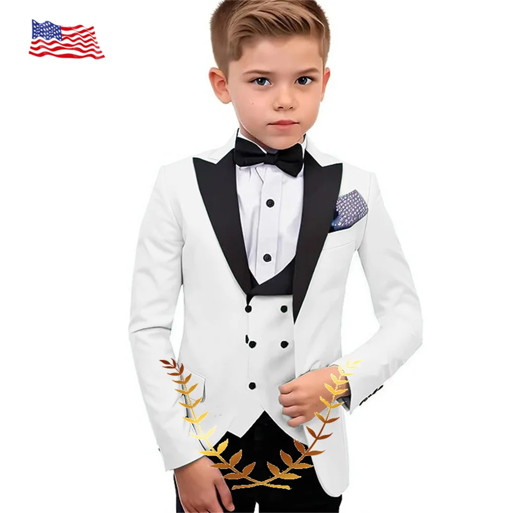 Formal Boys Suit Wedding Tuxedo 2-16 Years Child Slim Fit Jacket Pants Vest Bow Tie 4-piece Set Kids Peak Lapel Blazer Outfits