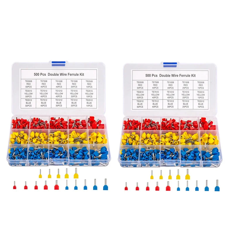 

AB35-Double Wire Ferrules Kit, 1000Pcs Wire Ferrule Terminals, Insulated Ferrule Crimp Pin Terminals, Cord Pin End Terminal