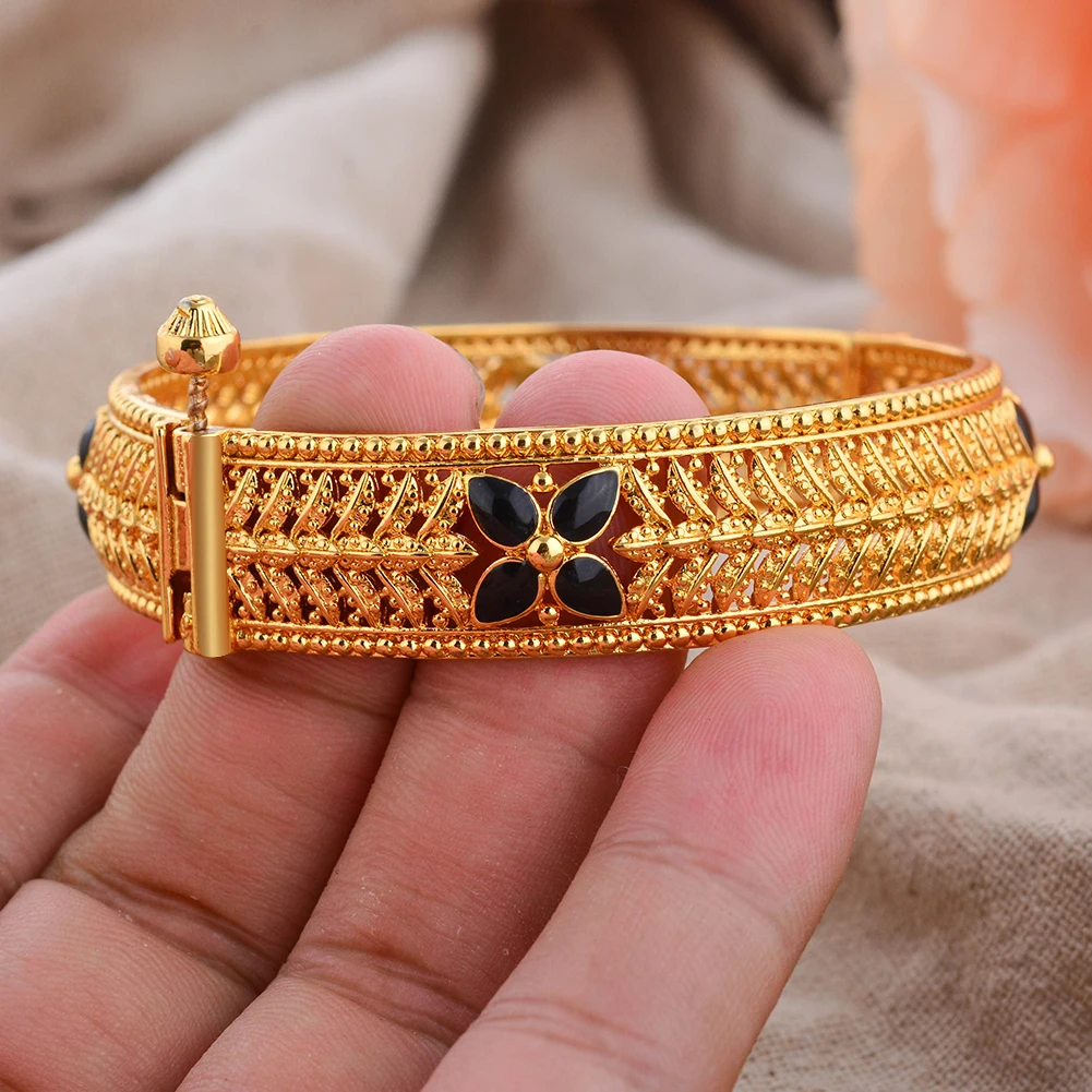 1 Stück 24K Goldfarbene Armreifen Arabische Äthiopische Nigerianische Bankett-Hochzeits-Armbänder Party-Choker Kupferschmuck Geschenke – Detail 18