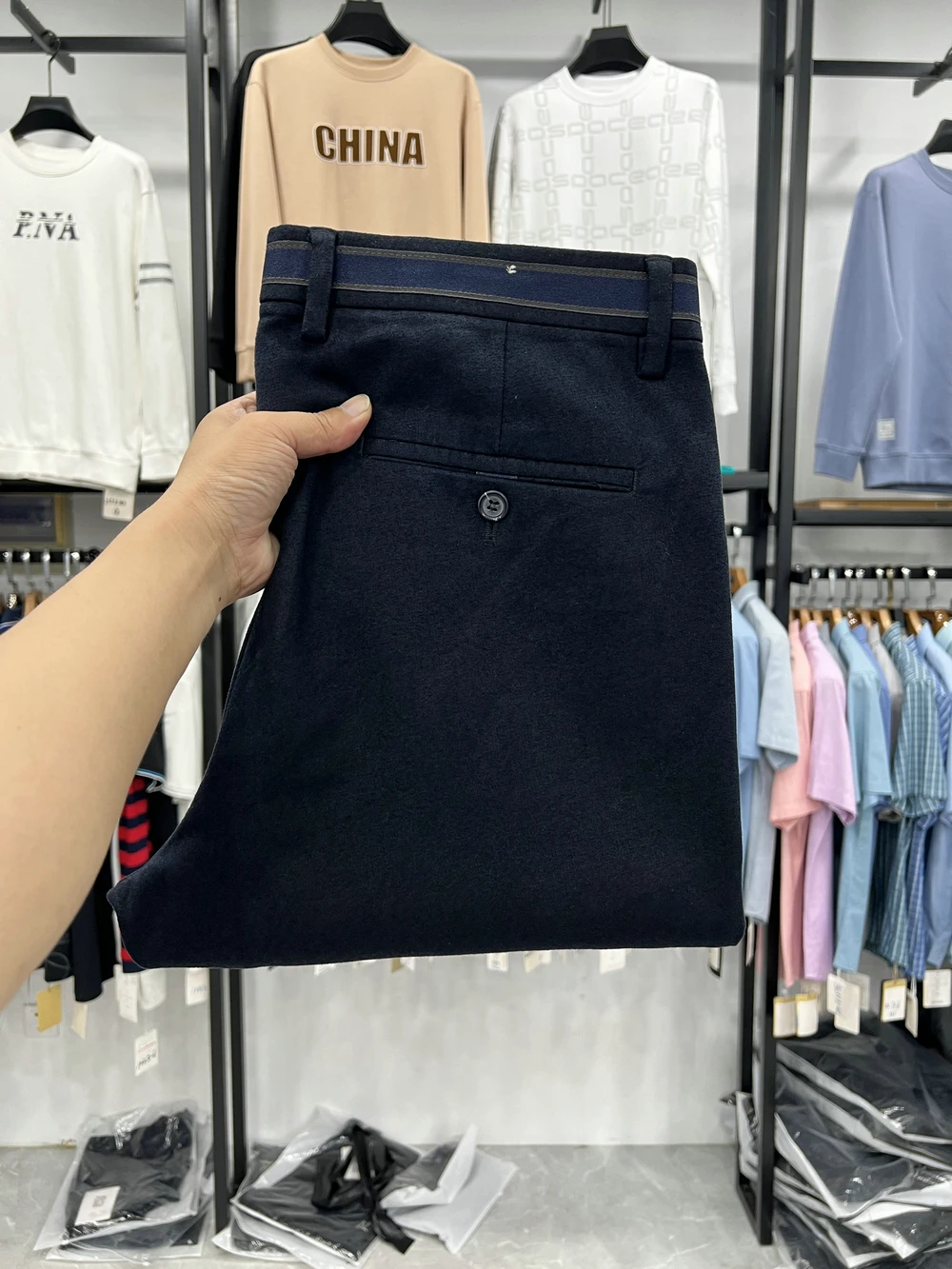 

Busin Casual Thiened Straight Leg Warm Trousers for Young Men Winter Autumn Wear Comfortable Busin Cotton Blend Pants