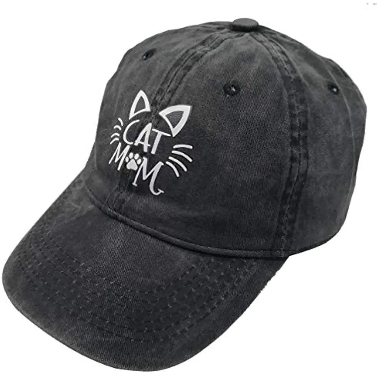 Cat Mom Hats Mama Baseball Cap Denim Adjustable Unisex Hat Cap for Women Snapback Cap Adult Unisex Four Seasons