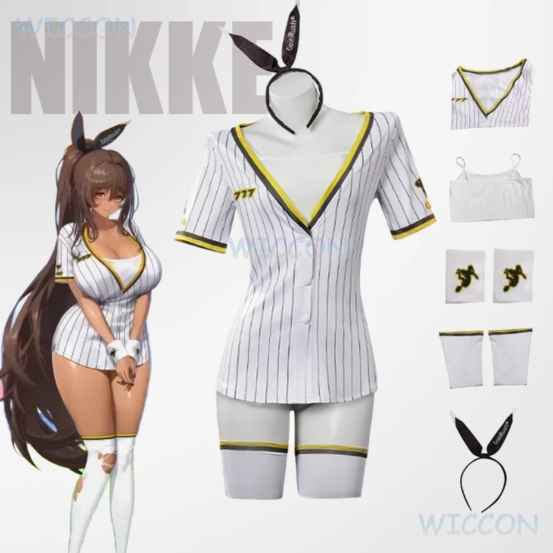 

NIKKE Goddess of Victory Черный Кролик Нуар Косплей Костюм Парик Сексуальный Спортивный Стиль Костюм Бейсбольный Джерси Платье Головные Уборы Носки Комплект
