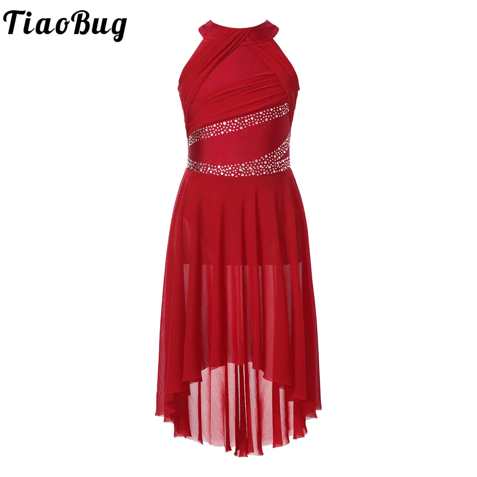 

Girls Kids Ballet Dancewear Sheer Mesh Dress Ice Skating Sparkling Competition Costumes Stage Performance Leotard Dancewear