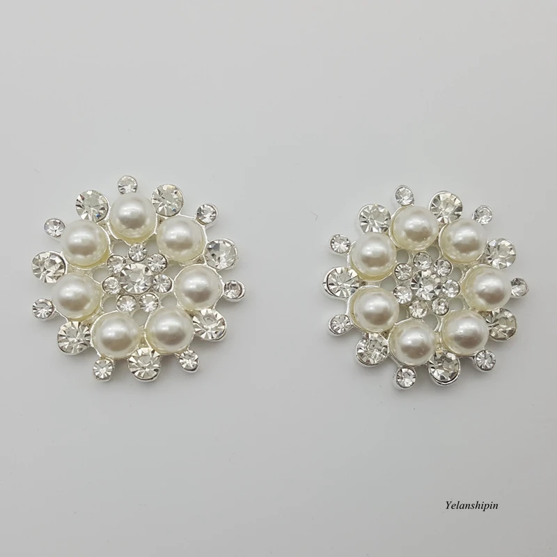 

30pcs/lot High Quality Pearl Silver Clear Crystal Button For Headbands Sparkle Rhinestone Buttons For Girls Hair Accessories