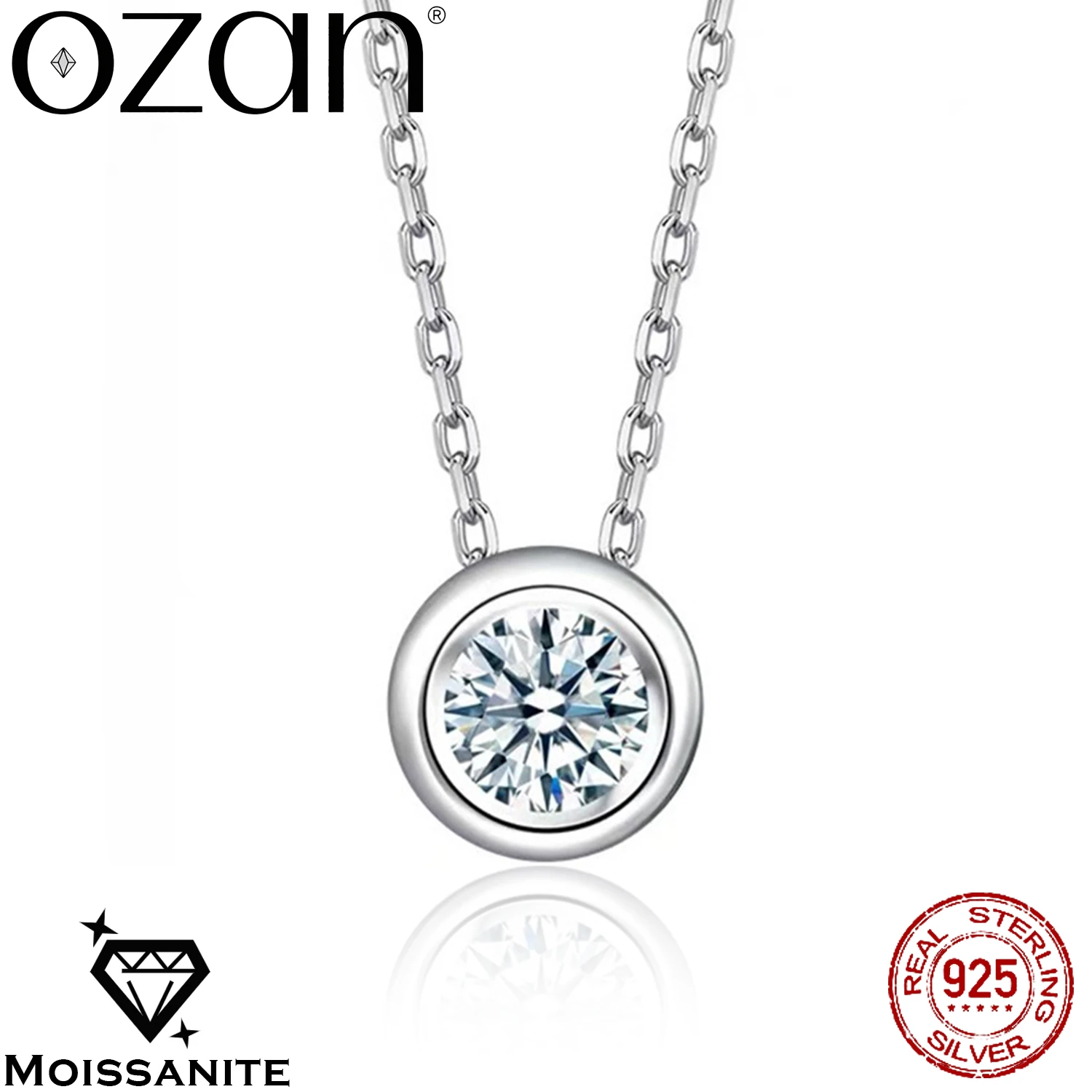 OZAN Halo 925 Sterling Silver Pendant Round Real Mossanite GRA Fashion Trendy Gemstone Jewelry for Women Girls Anniversary Gift