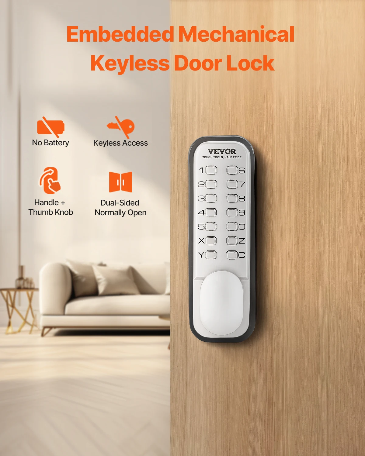 VEVOR Mechanical Keyless Entry Door Lock 14 Key Mechanical Door Lock Mechanical Keypad Door Knob Single-Side Keyless Gate Lock