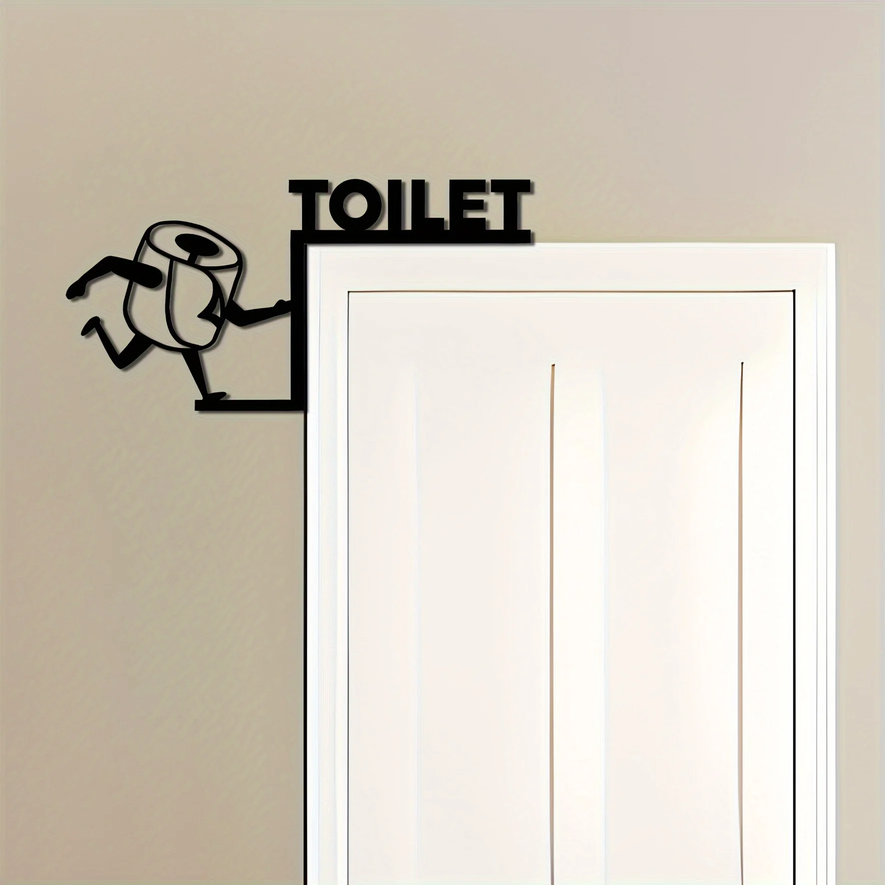 [Toilet Humor Door Hanging Decor] 1pc Toilet Corner Metal Wall Art, Simple, Elegant and Interesting Toilet Paper Door Decoration view 4