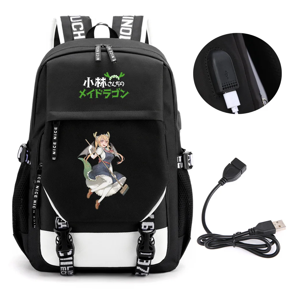 Sac à dos Dragon Maid de Miss Kobayashi, sacs de livre scolaire, sac de voyage Mochila, port USB, sac pour ordinateur portable, garçon, filles, anime