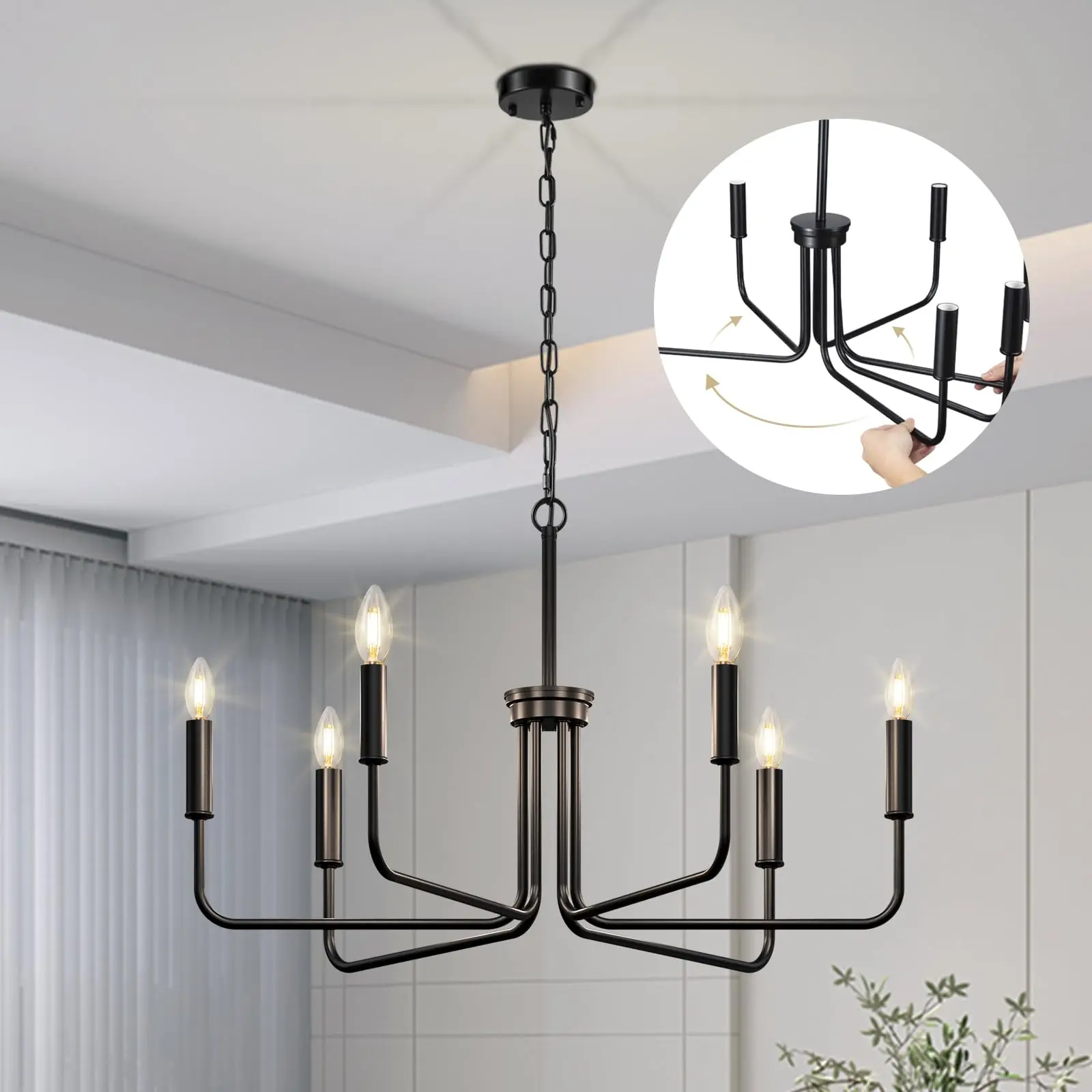 

6 Light Black Chandelier, Farmhouse Chandelier for Dining Room Light Fixture, Pre-assembled Dining Room Chandelier