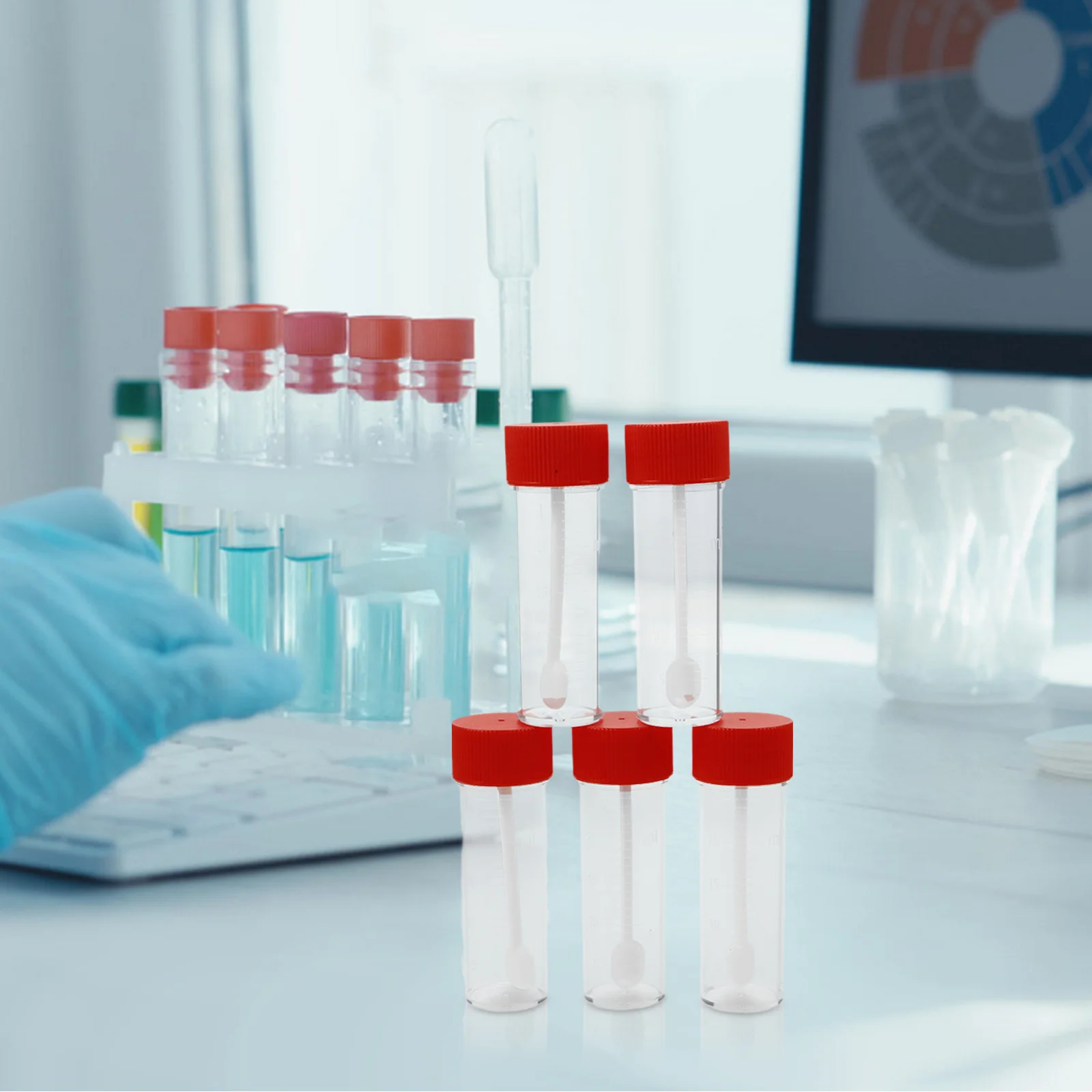 100 قطعة كوب عينة البراز البلاستيك عينة جمع قوارير مختبر اختبار أنابيب التخزين مع قبعات للاستخدام الموثوق على المدى الطويل