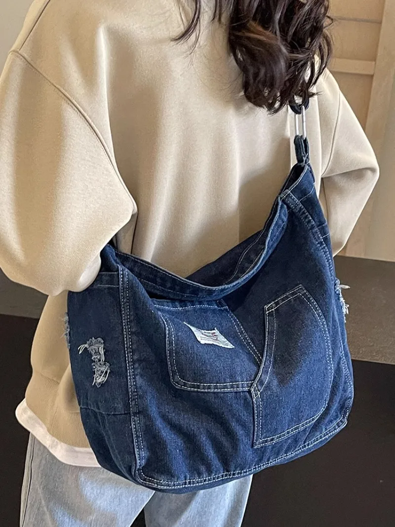 Trendy Denim Large Shoulder Crossbody Bags Women Tote Handbags and Purses New Jeans Hobos Ladies Messenger Bag High Quality