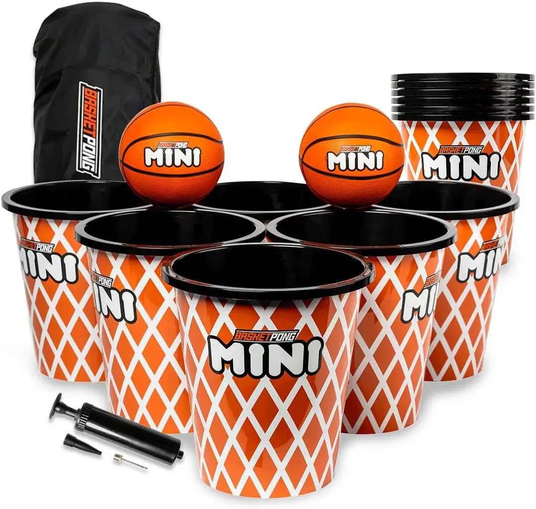 Juego de Jardín Portátil con 12 Cubos, 2 Pelotas, Bolsa y Bomba para Diversión en el Césped, Playa y Viajes