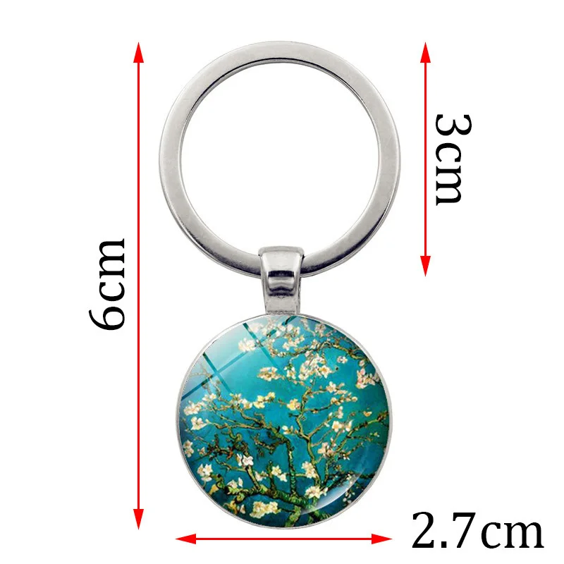 Van Gogh Starry Sky Keychain European American Time Gemstone Retro Art Oil Painting Sunflower Pendant Backpack Car Key Chain